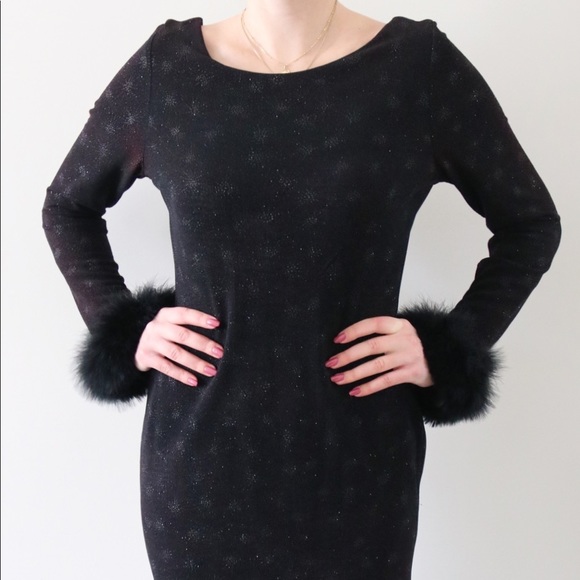 Vintage Black Gown with Feather Trim Sleeves - Picture 3 of 8